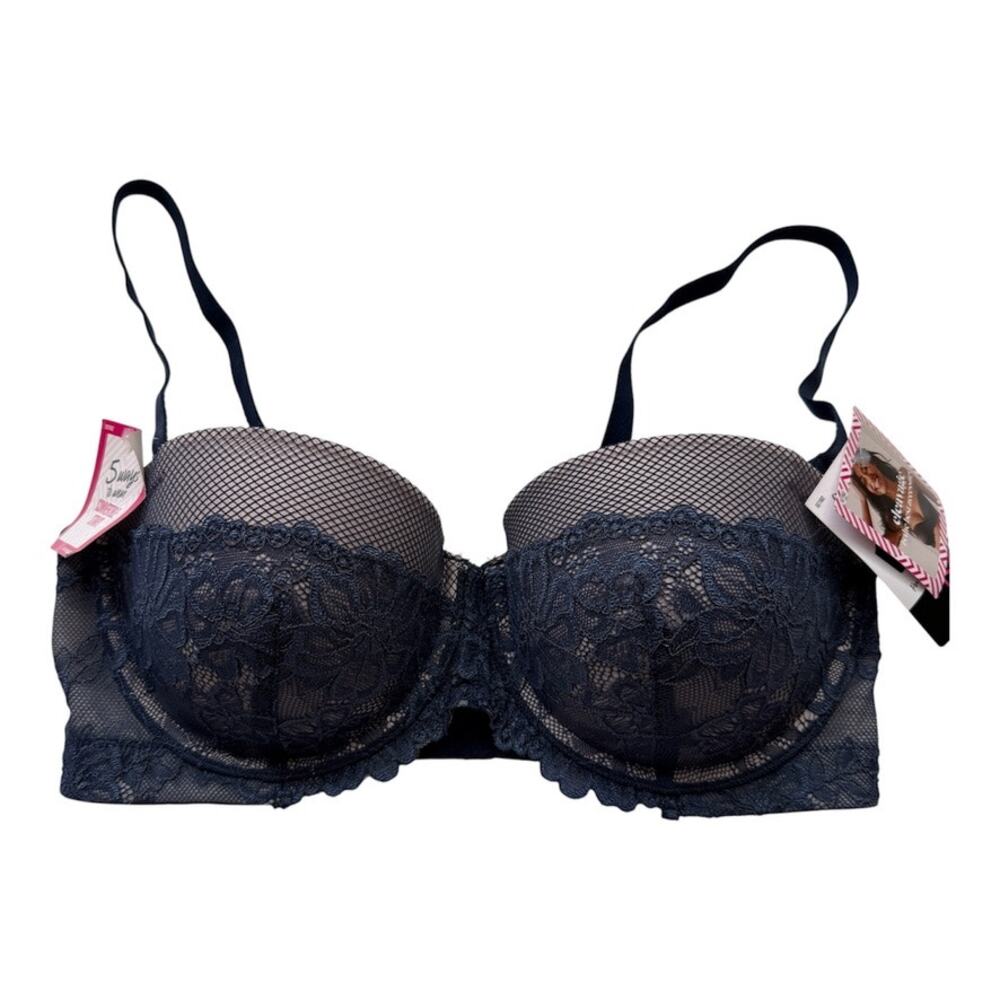 Maidenform Multiway Push-Up Bra Blue Denim Lace Convertible Straps Size 34D NEW